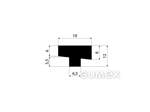 Pryžový profil tvaru "T", 12x19/6,5mm, 70°ShA, EPDM, -40°C/+100°C, černý